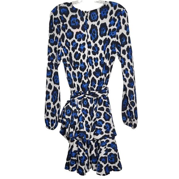 ASOS John Zack Long Sleeve Wrap Tie Waist Dress in Leopard Size 8 - Picture 11 of 15